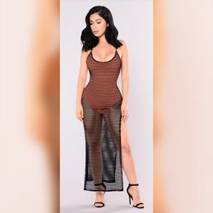 Cute Fishnet Crochet Dress with Orange bodysuit!